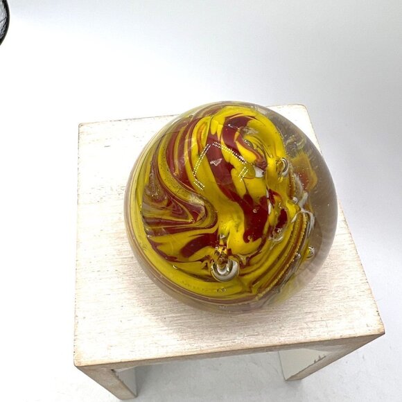 Paperweight glass Cheerful Orange and Yellow Art Glass Sunny Vintage Orb - Picture 2 of 8